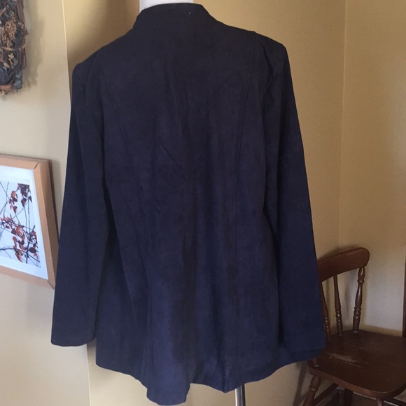 CHICOS Size Large 2 Drape Front Navy Sueded Waterfall Blazer Versatile $149 NEW - Picture 4 of 8